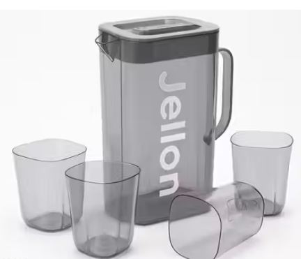 Water Jug and Glass Set – 1.8L with 4 Pcs, Black Color