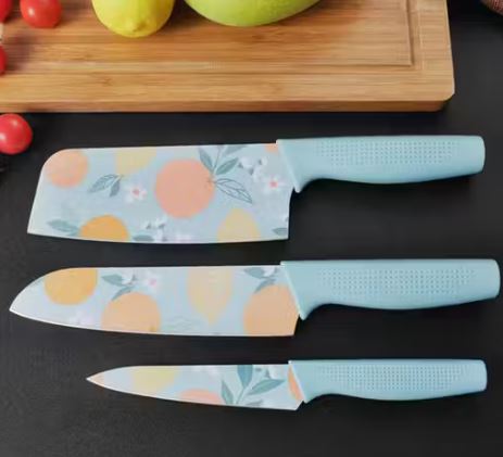 Kitchen Knife Stainless Steel 3 Pieces Professional Knife Set with Color Printing and Non-Slip Handle (3 PCS Multi Color)