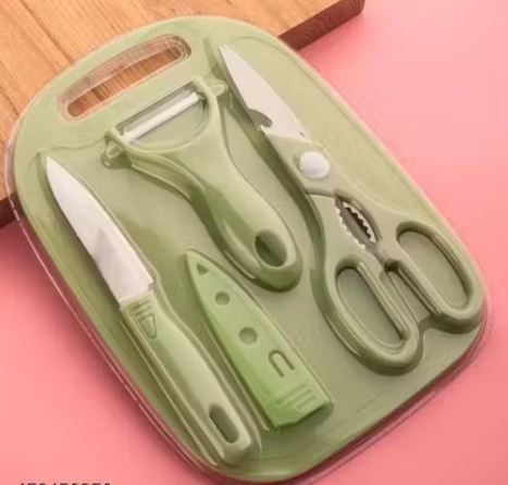 SMALL Kitchen Fruit Knife Set with Non-Slip Handle, Antibacterial Multi Color-Printed Non-Stick Coating,Paring Knife(4 in1 Knife,Cutter, Peeler,Chopping Board Set)(Multi color